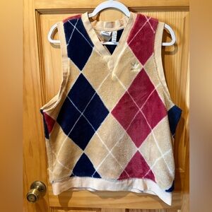 Adidas Originals Women's Argyle Fluffy Trefoil V-Neck Vest size 12-14
